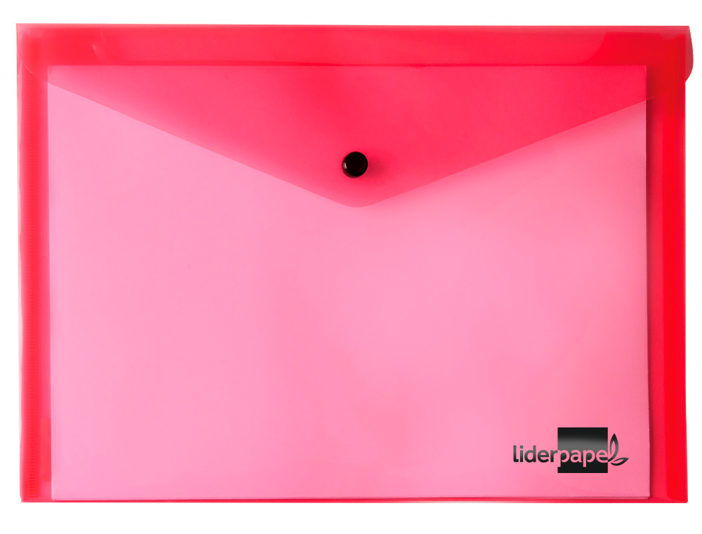POCHETTE ENVELOPPE LIDERPAPEL POLYPROPYLNE 180 MICRONS A5 210X148MM 50F FERMETURE BOUTON RSISTANT TRANSPARENT ROUGE