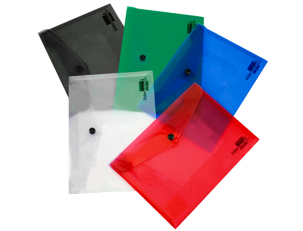 POCHETTE ENVELOPPE LIDERPAPEL POLYPROPYLNE 180 MICRONS A5 210X148MM 50F FERMETURE BOUTON RSISTANT TRANSPARENT ROUGE