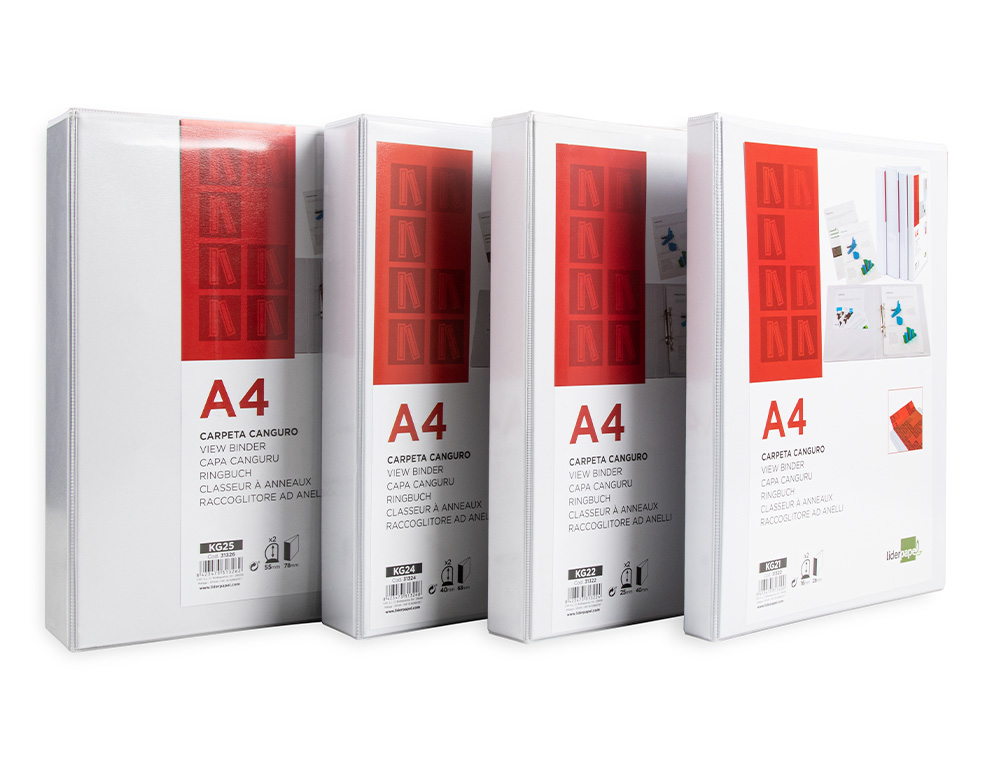CLASSEUR KANGOUROU LIDERPAPEL 2 ANNEAUX 55MM 283X320MM DOCUMENT A4 PLASTIQUE DOS 78MM COLORIS BLANC