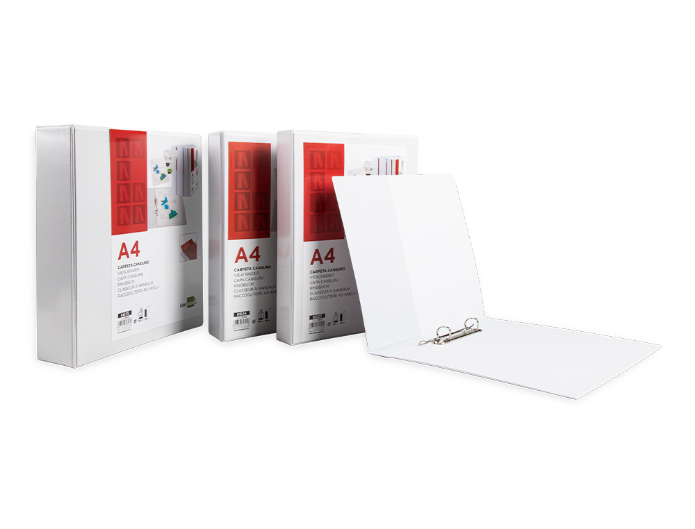 CLASSEUR KANGOUROU LIDERPAPEL 2 ANNEAUX 55MM 283X320MM DOCUMENT A4 PLASTIQUE DOS 78MM COLORIS BLANC