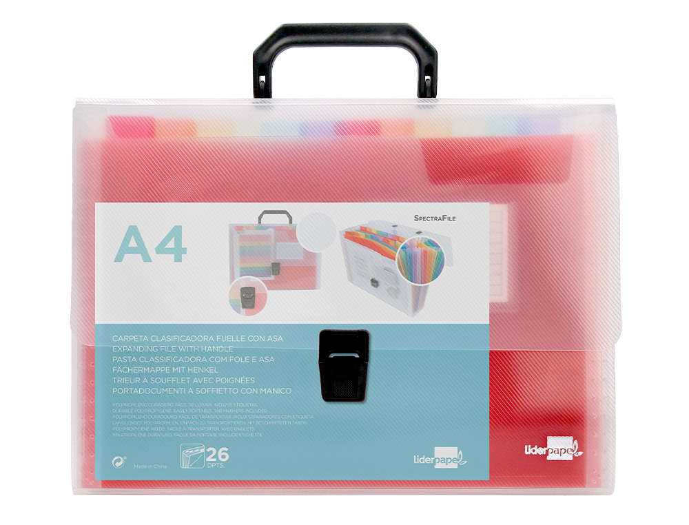 TRIEUR LIDERPAPEL SÉRIE SPECTRAFILE POLYPROPYLÈNE A4 210X297MM 1200 MICRONS 26 COMPARTIMENTS COLORIS FROSTY TRANSPARENT