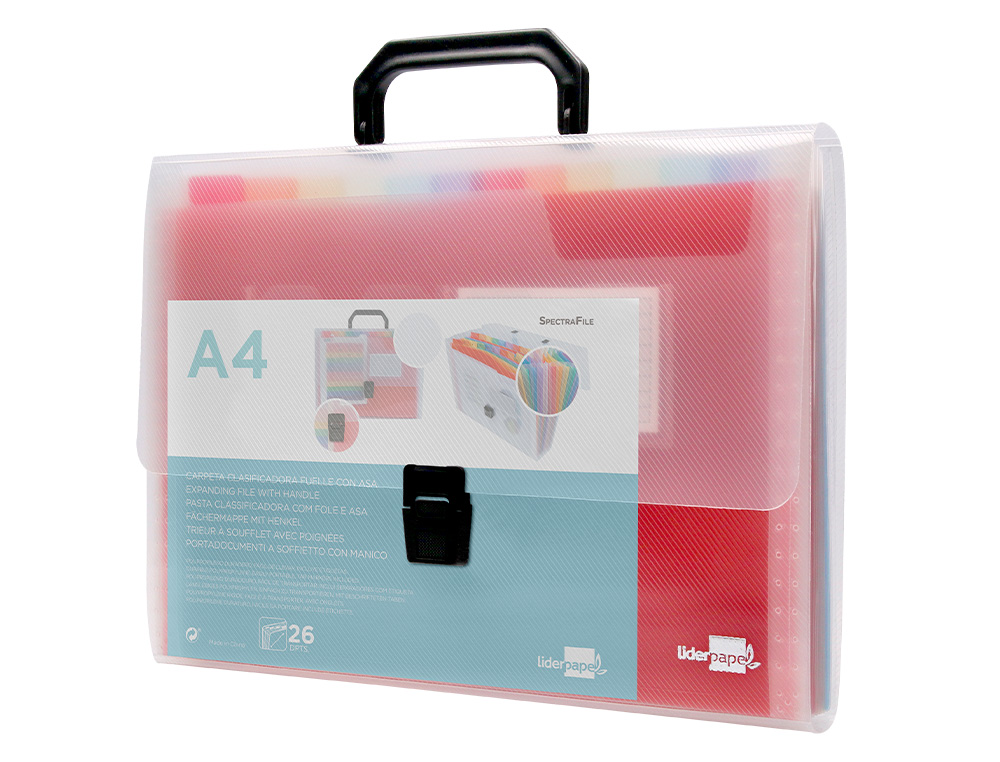 TRIEUR LIDERPAPEL SÉRIE SPECTRAFILE POLYPROPYLÈNE A4 210X297MM 1200 MICRONS 26 COMPARTIMENTS COLORIS FROSTY TRANSPARENT
