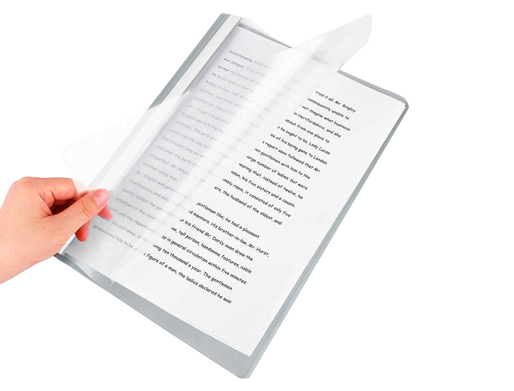 CHEMISE PRSENTATION Q-CONNECT  LAMELLES POLYPROPYLNE 18/100E DOCUMENT PERFOR A4 30F PORTE-TIQUETTE COLORIS GRIS