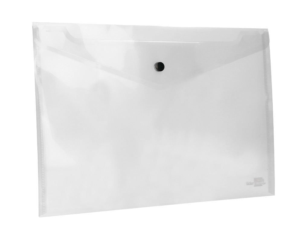 POCHETTE ENVELOPPE LIDERPAPEL POLYPROPYLNE 180 MICRONS A3 420X297MM 50F FERMETURE BOUTON RSISTANT TRANSPARENT