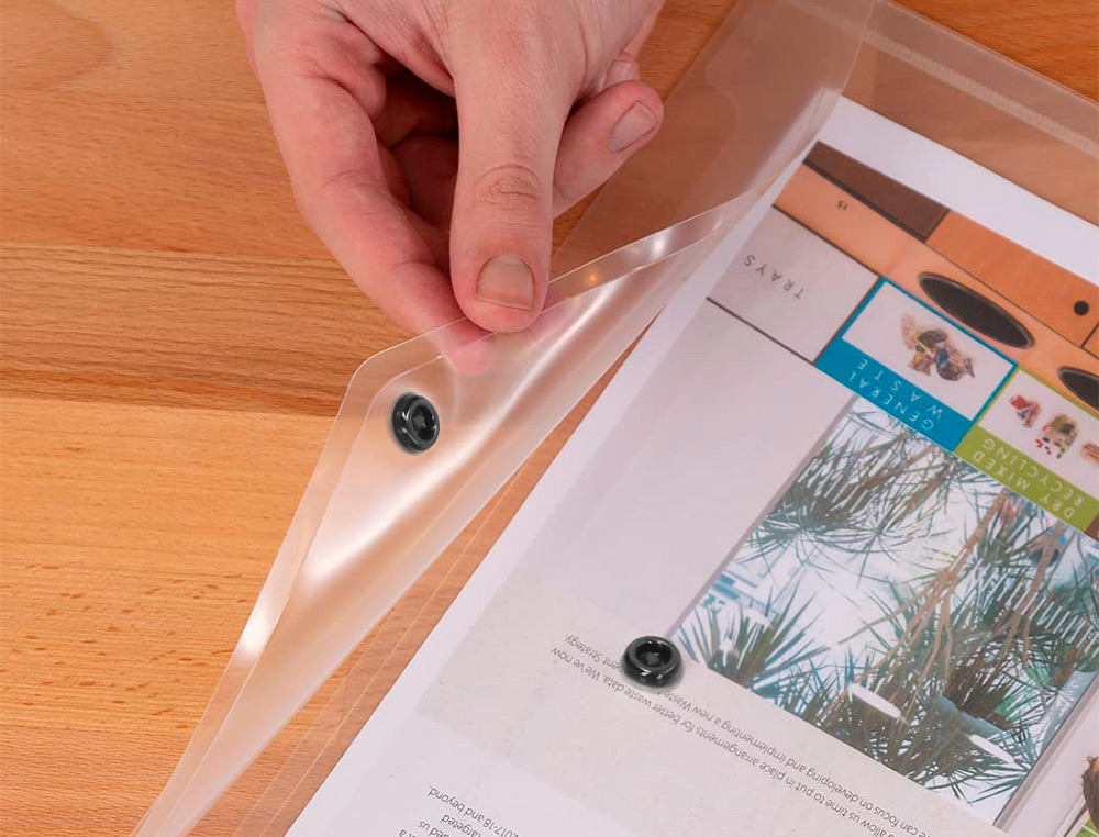 POCHETTE ENVELOPPE LIDERPAPEL POLYPROPYLNE 180 MICRONS A3 420X297MM 50F FERMETURE BOUTON RSISTANT TRANSPARENT