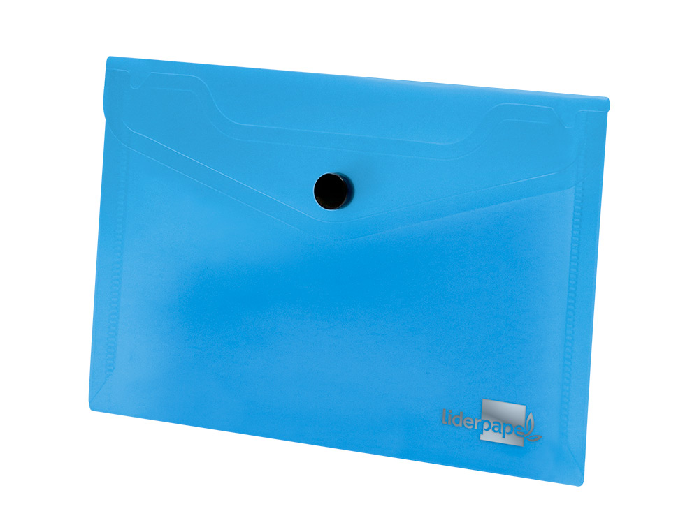 POCHETTE ENVELOPPE LIDERPAPEL POLYPROPYLNE 180 MICRONS A7 105X74MM 50F FERMETURE BOUTON RSISTANT TRANSPARENT BLEU