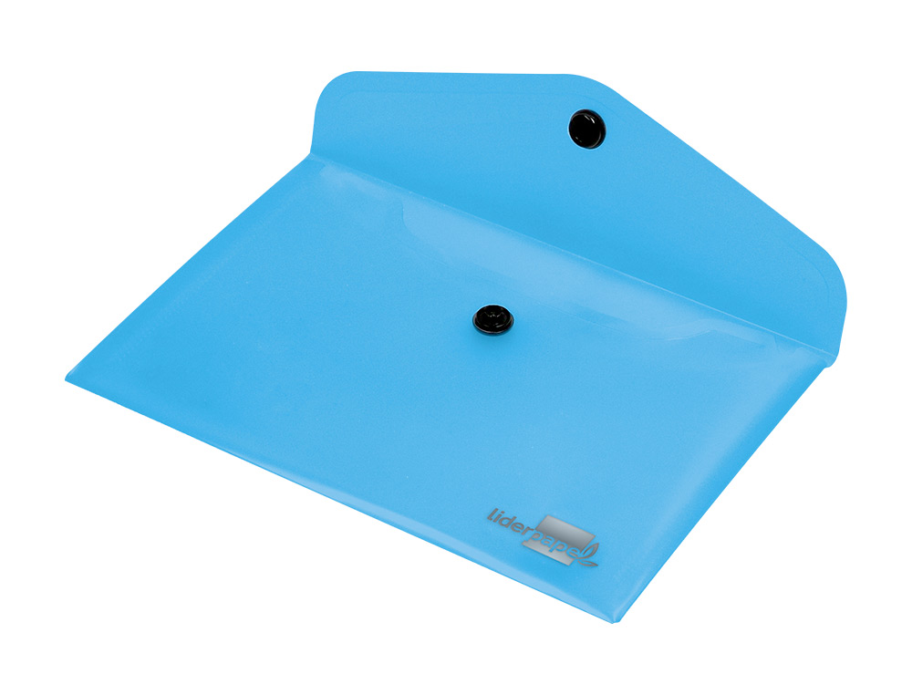 POCHETTE ENVELOPPE LIDERPAPEL POLYPROPYLNE 180 MICRONS A7 105X74MM 50F FERMETURE BOUTON RSISTANT TRANSPARENT BLEU