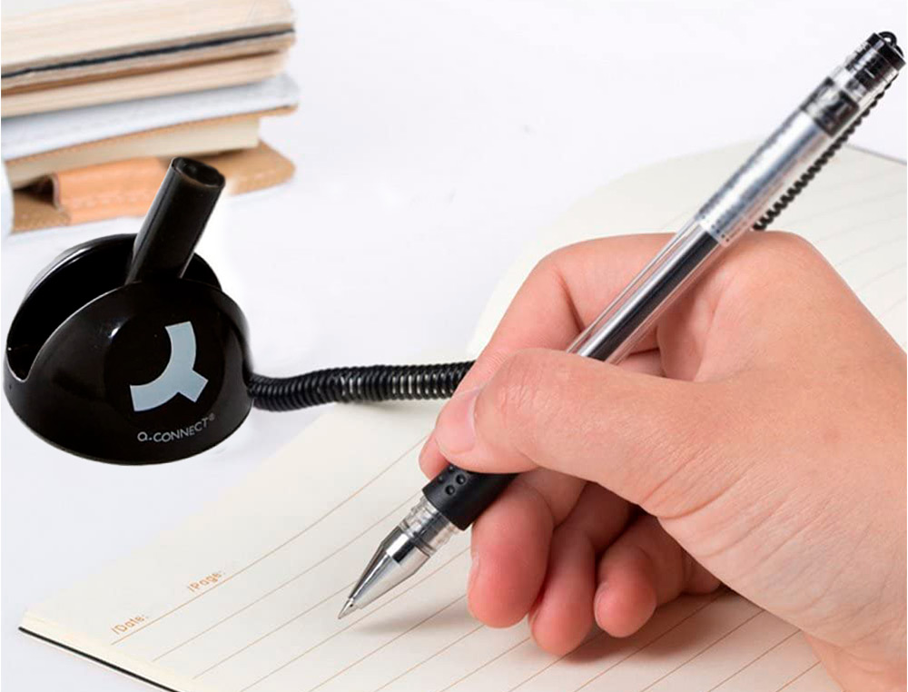 STYLO-BILLE Q-CONNECT SUR SOCLE SUPPORT ADHSIF CHANE PLASTIQUE TRAIT 0.7MM ENCRE BLEUE