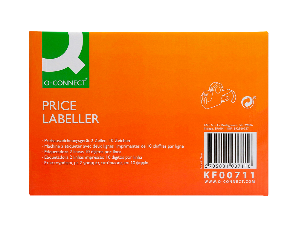 PINCE  TIQUETER Q-CONNECT 2 LIGNES 10 CHIFFRES/LIGNE 250X165X50MM 520G COLORIS ROUGE ROULEAU ENCREUR NON INCLUS