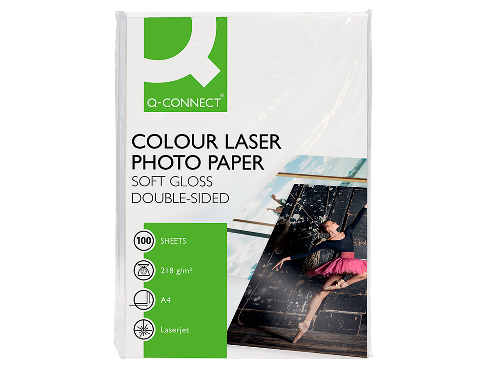 PAPIER PHOTO Q-CONNECT LASER SEMI GLAC BRILLANT A4 218G/M2 COMPATIBLE TOUTES IMPRIMANTES PAQUET 100 FEUILLES