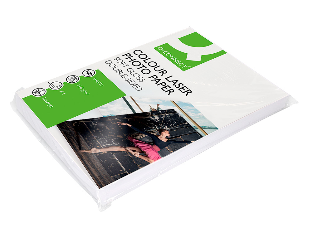 PAPIER PHOTO Q-CONNECT LASER SEMI GLAC BRILLANT A4 218G/M2 COMPATIBLE TOUTES IMPRIMANTES PAQUET 100 FEUILLES