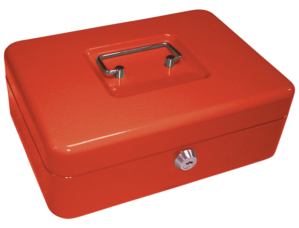 CAISSE MONNAIE Q-CONNECT STRUCTURE ACIER 0.8MM ÉPAISSEUR PLATEAU AMOVIBLE ESPACE BILLETS 250X180X90MM COLORIS ROUGE