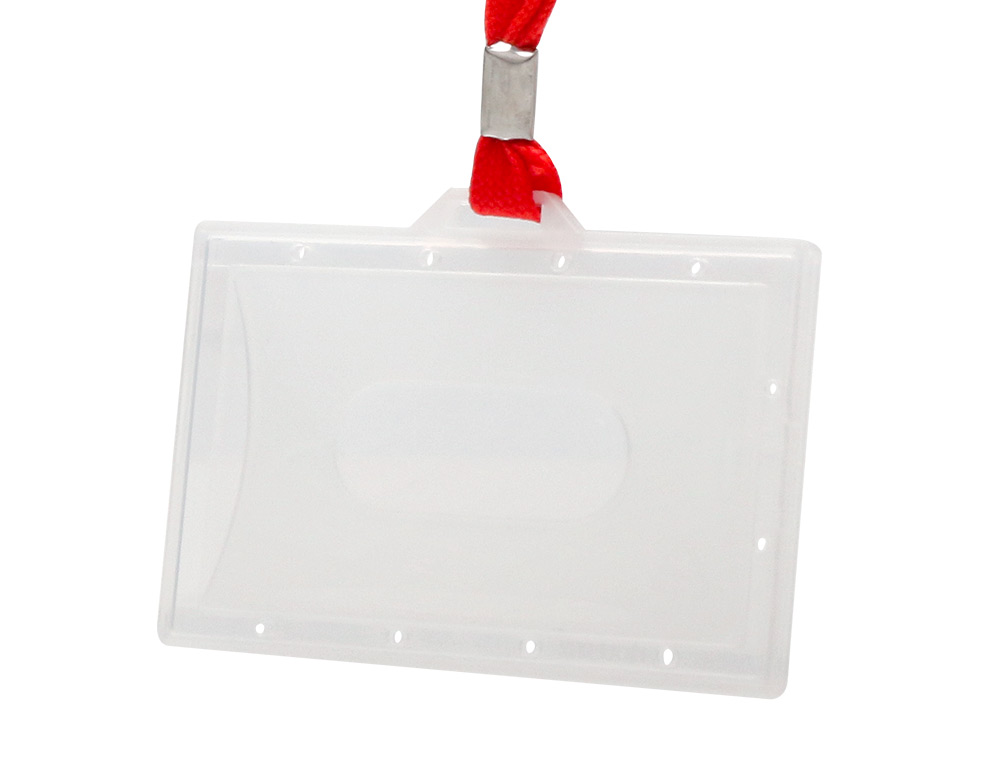 BADGE Q-CONNECT LACET ROUGE PLASTIQUE RIGIDE CONGRS FOIRES ENTREPRISES INTRIEUR CARTE BLANCHE ROUGE 94X60MM