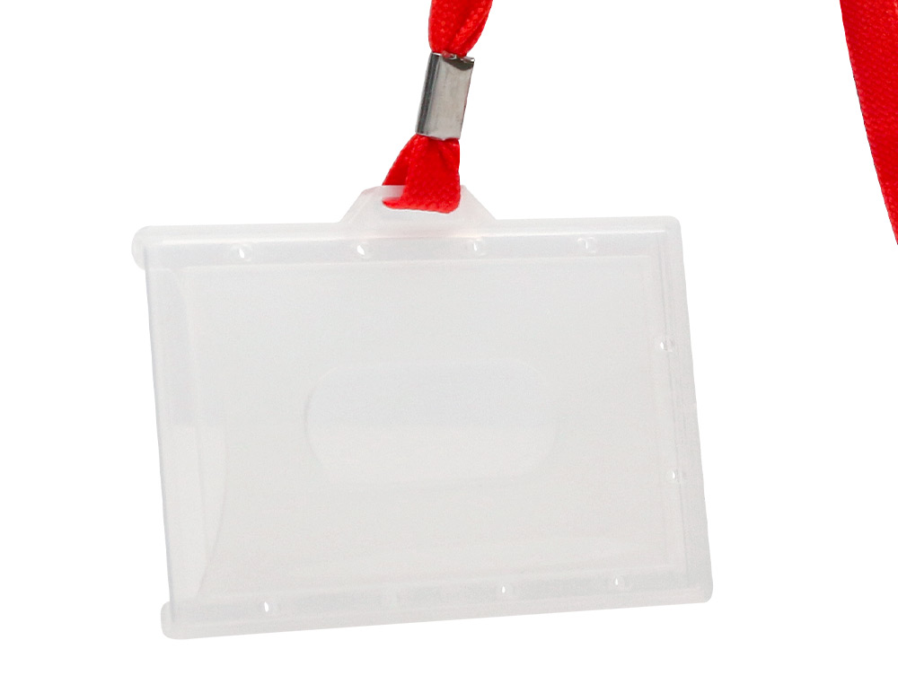 BADGE Q-CONNECT LACET ROUGE PLASTIQUE RIGIDE CONGRS FOIRES ENTREPRISES INTRIEUR CARTE BLANCHE ROUGE 94X60MM