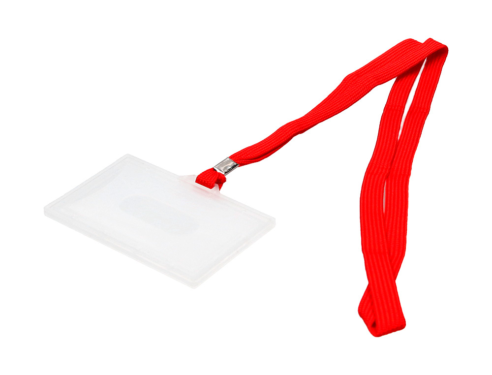 BADGE Q-CONNECT LACET ROUGE PLASTIQUE RIGIDE CONGRS FOIRES ENTREPRISES INTRIEUR CARTE BLANCHE ROUGE 94X60MM