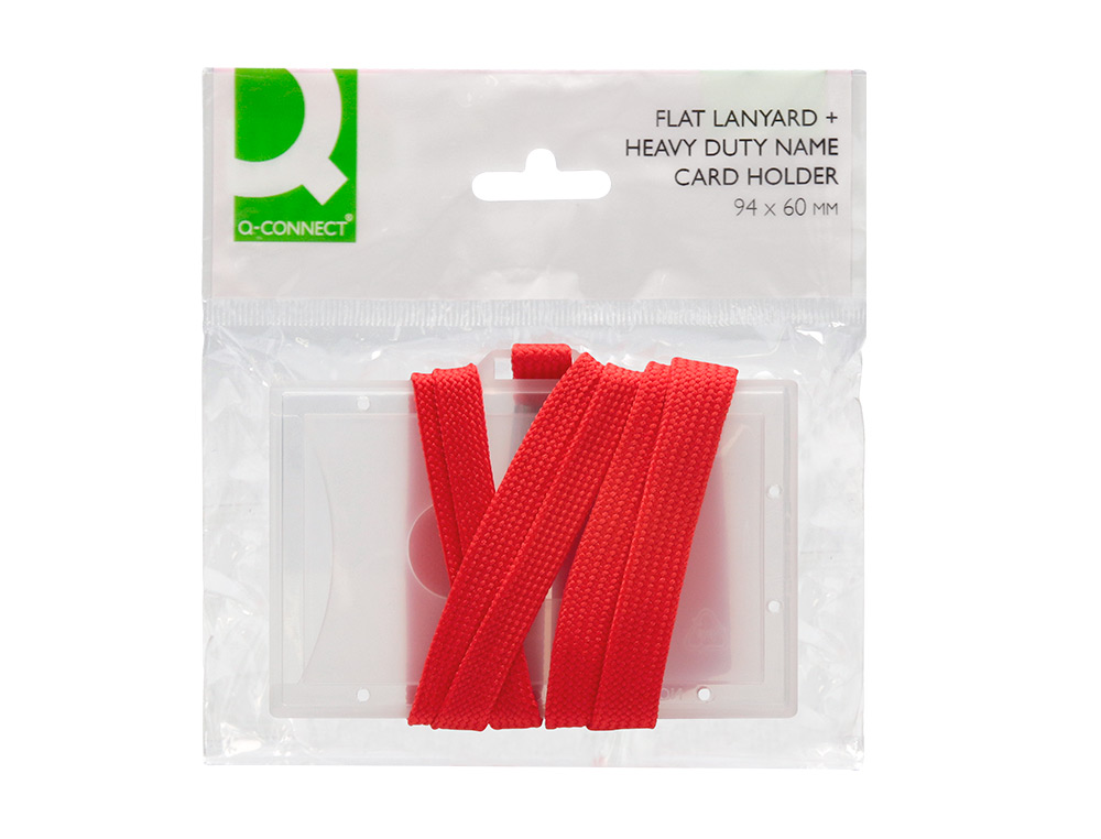 BADGE Q-CONNECT LACET ROUGE PLASTIQUE RIGIDE CONGRS FOIRES ENTREPRISES INTRIEUR CARTE BLANCHE ROUGE 94X60MM