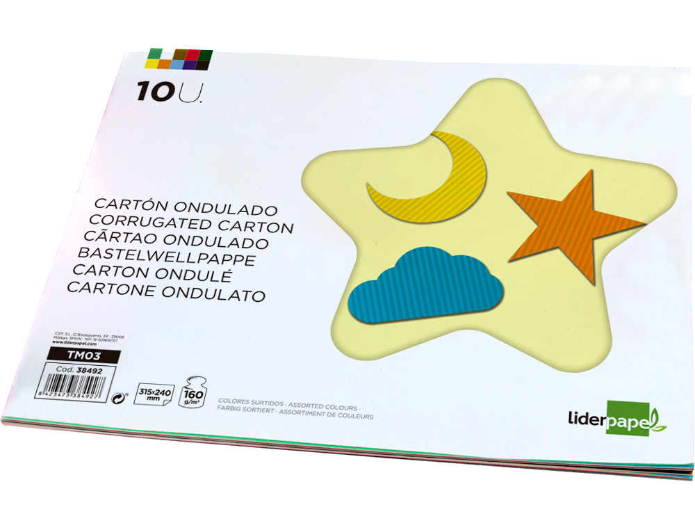 CARTON ONDUL LIDERPAPEL A4+ 24X31,5CM 160G/M2 COLORIS ASSORTIS BLOC 10F