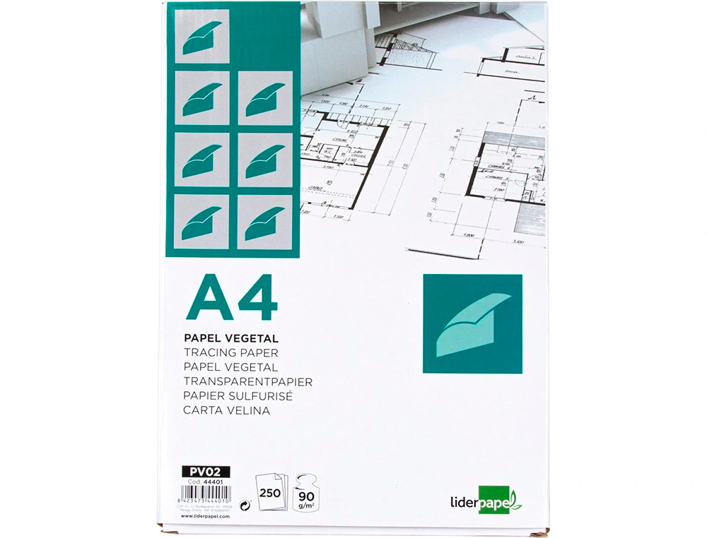 PAPIER VGTAL LIDERPAPEL CALQUE HAUTE TRANSPARENCE SURFACE RGULIRE SATINE 90G/M2 A4 210X297MM
