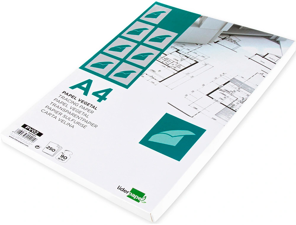 PAPIER VGTAL LIDERPAPEL CALQUE HAUTE TRANSPARENCE SURFACE RGULIRE SATINE 90G/M2 A4 210X297MM