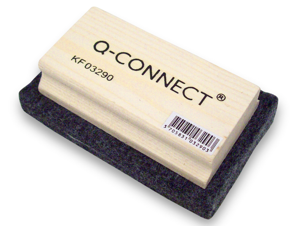 BROSSE EFFACEUR Q-CONNECT TABLEAU VERT/TABLEAU BLANC POIGNE EN BOIS BASE FEUTRINE 11X7CM
