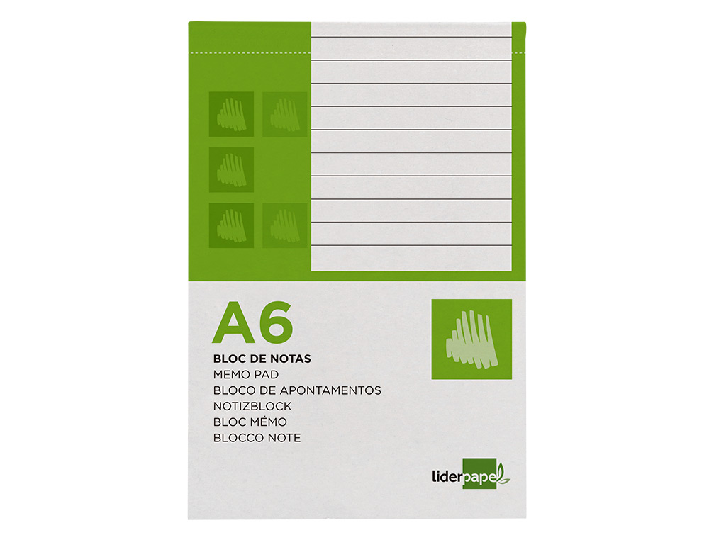 BLOC NOTES LIDERPAPEL PERFOR LIGN A6 148X105MM PAYSAGE COUVERTURE CARTON IMPRIM 250G/M2 80F 60G/M2