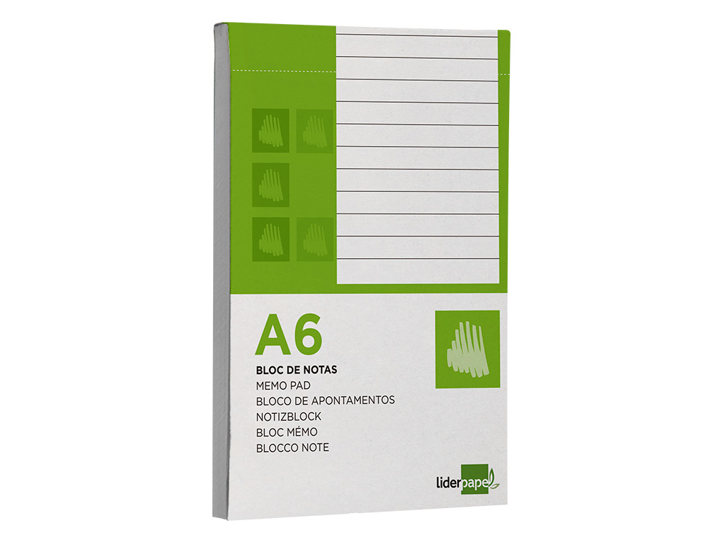 BLOC NOTES LIDERPAPEL PERFOR LIGN A6 148X105MM PAYSAGE COUVERTURE CARTON IMPRIM 250G/M2 80F 60G/M2