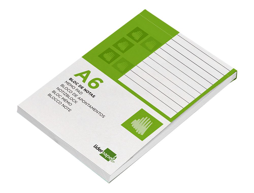 BLOC NOTES LIDERPAPEL PERFOR LIGN A6 148X105MM PAYSAGE COUVERTURE CARTON IMPRIM 250G/M2 80F 60G/M2