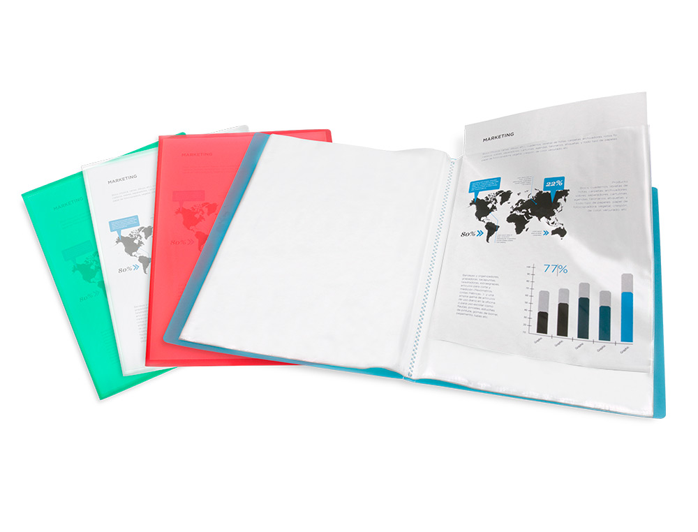 PROTGE-DOCUMENTS LIDERPAPEL POLYPROPYLNE COUVERTURE FLEXIBLE 20 POCHETTES FIXES COLORIS BLEU TRANSLUCIDE