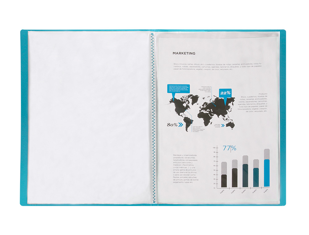 PROTGE-DOCUMENTS LIDERPAPEL POLYPROPYLNE COUVERTURE FLEXIBLE 20 POCHETTES FIXES COLORIS BLEU TRANSLUCIDE