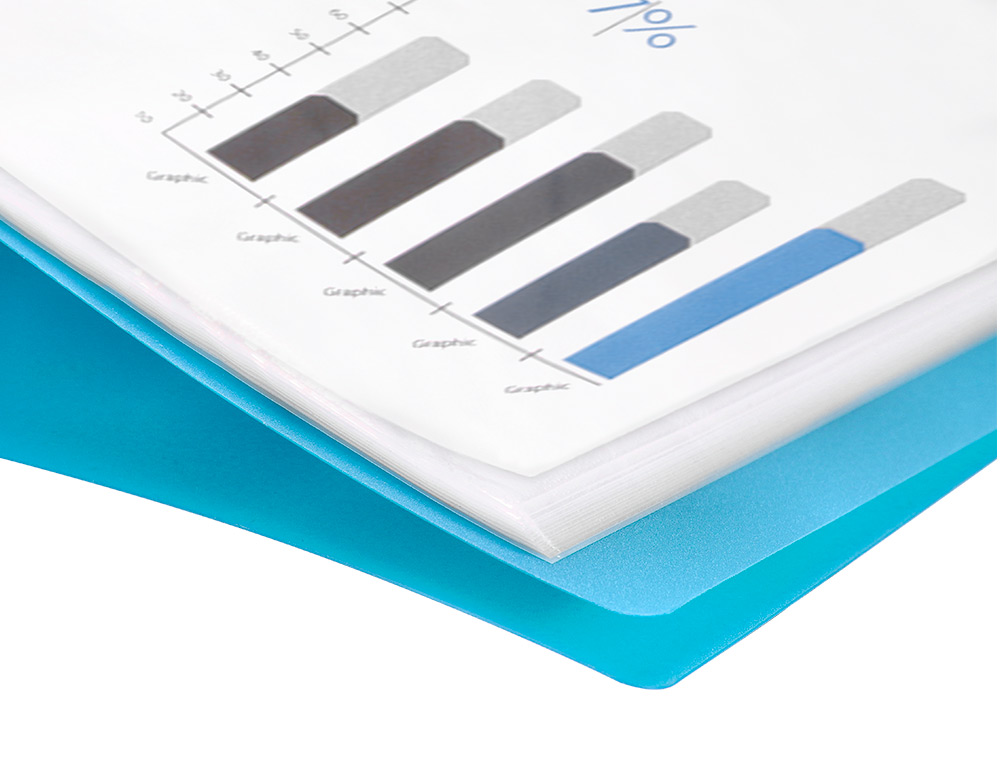 PROTGE-DOCUMENTS LIDERPAPEL POLYPROPYLNE COUVERTURE FLEXIBLE 20 POCHETTES FIXES COLORIS BLEU TRANSLUCIDE