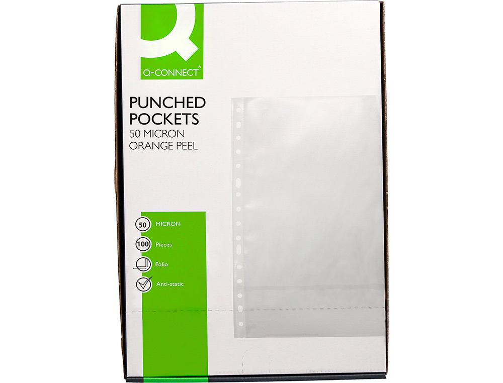 POCHETTE Q-CONNECT PERFOREE FOLIO 50 MC GRAINE BOITE 100 UNITES