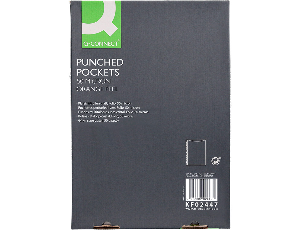 POCHETTE Q-CONNECT PERFOREE FOLIO 50 MC GRAINE BOITE 100 UNITES