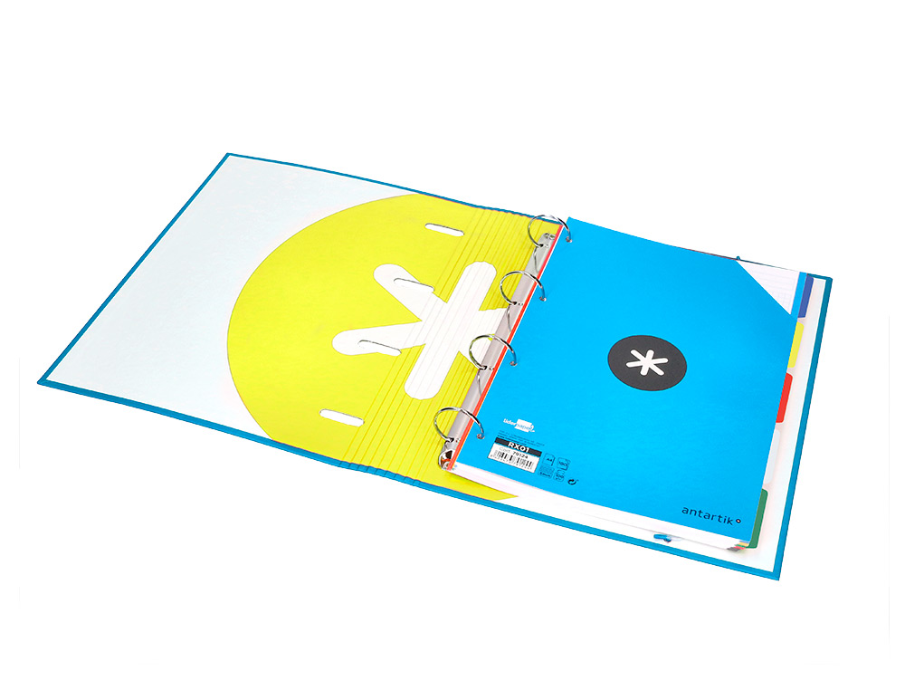 CLASSEUR ANTARTIK 4 ANNEAUX RONDS 40MM A4 CARTON REMBORDE FEUILLETS MOBILES QUADRILLAGE 5MM COLORIS BLEU
