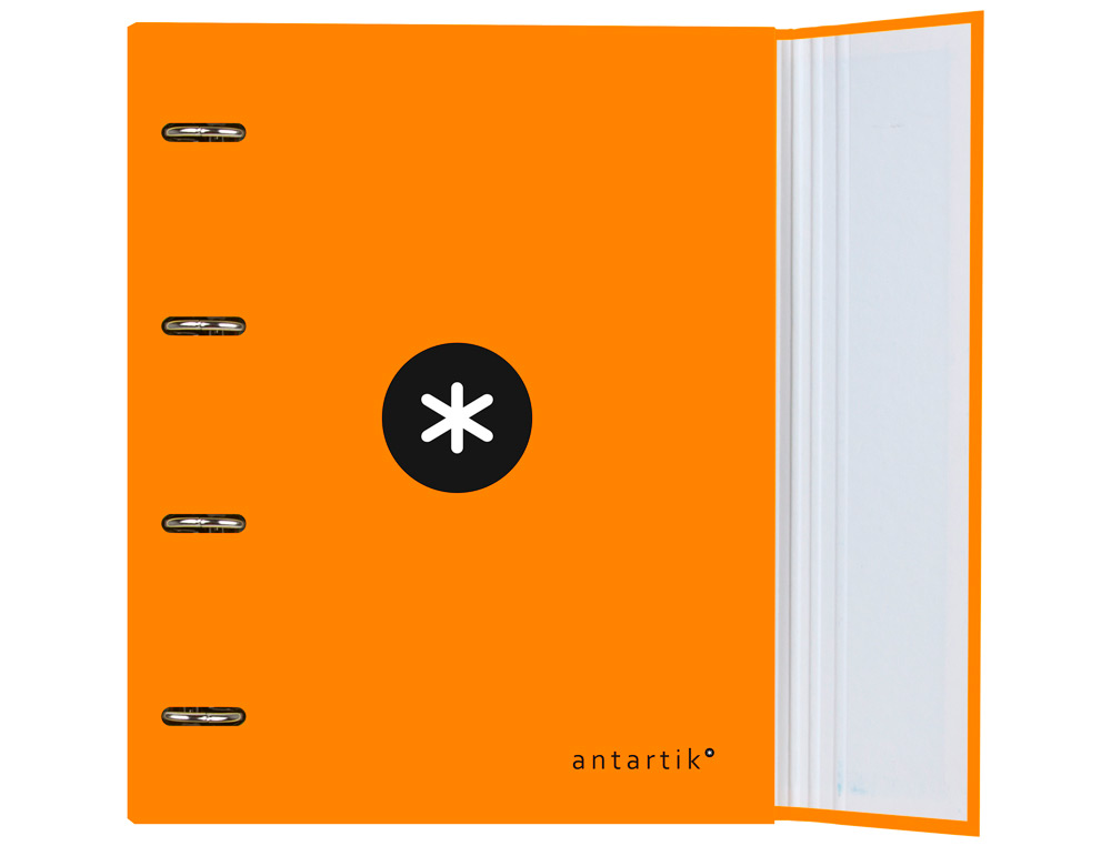 CLASSEUR ANTARTIK 4 ANNEAUX RONDS 40MM A4 CARTON REMBORDE FEUILLETS MOBILES QUADRILLAGE 5MM COLORIS ORANGE