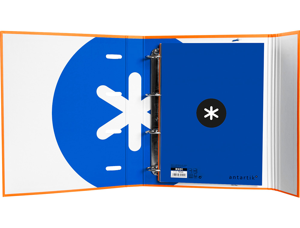 CLASSEUR ANTARTIK 4 ANNEAUX RONDS 40MM A4 CARTON REMBORDE FEUILLETS MOBILES QUADRILLAGE 5MM COLORIS ORANGE