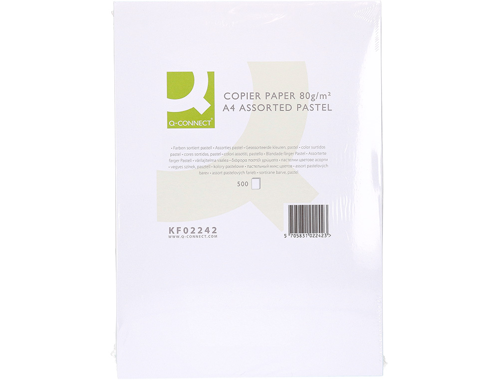 PAPIER COULEUR Q-CONNECT MULTIFONCTION A4 80G/M2 5 COLORIS ASSORTIS CLAIRS RAMETTE 500 FEUILLES