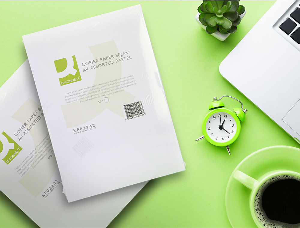 PAPIER COULEUR Q-CONNECT MULTIFONCTION A4 80G/M2 5 COLORIS ASSORTIS CLAIRS RAMETTE 500 FEUILLES