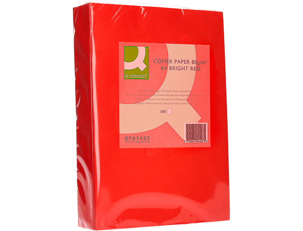 PAPIER COULEUR Q-CONNECT MULTIFONCTION A4 80G/M2 UNICOLORE ROUGE INTENSE RAMETTE 500 FEUILLES