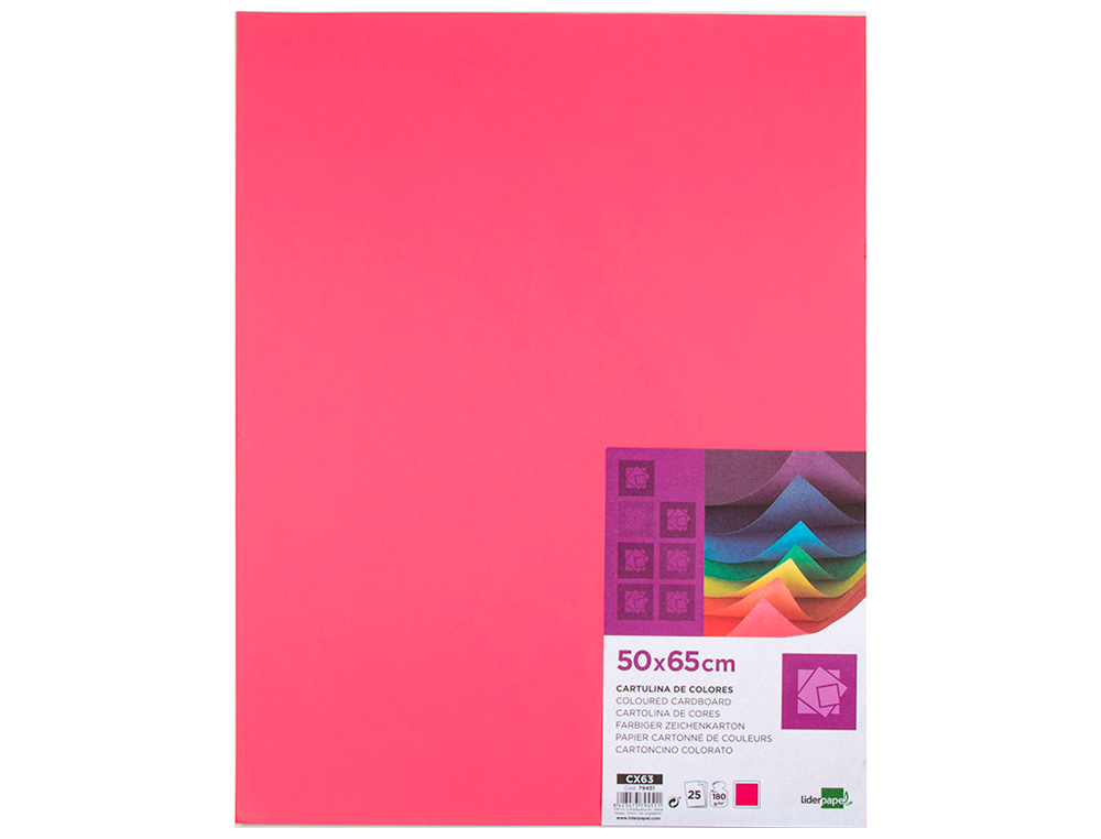 PAPIER CARTONNE LIDERPAPEL 50X65CM 180GR COLORIS FUCHSIA PAQUET 25 FEUILLES