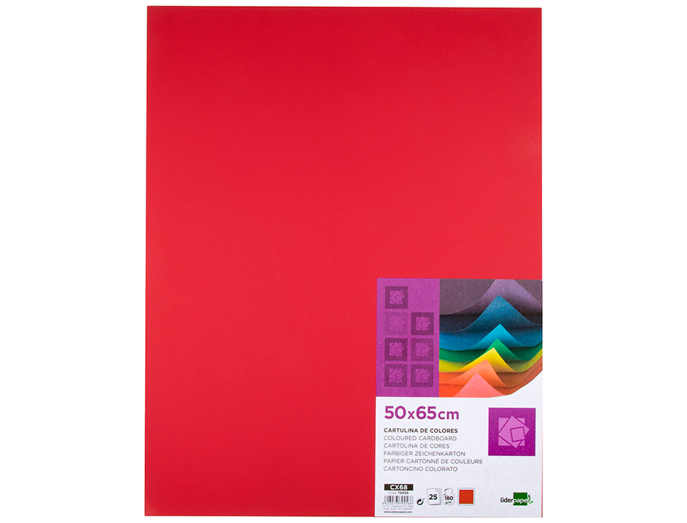 PAPIER CARTONNE LIDERPAPEL 50X65CM 180GR COLORIS ROUGE   NOEL PAQUET 25 FEUILLES