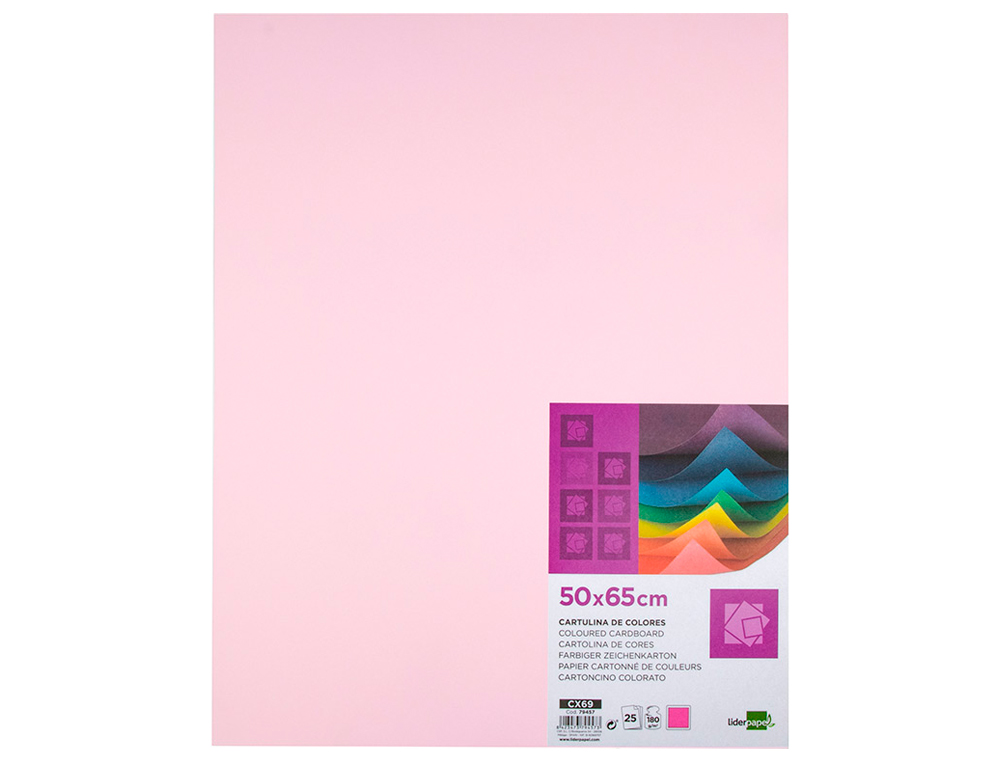 PAPIER CARTONNE LIDERPAPEL 50X65CM 180GR COLORIS ROSE    PAQUET 25 FEUILLES