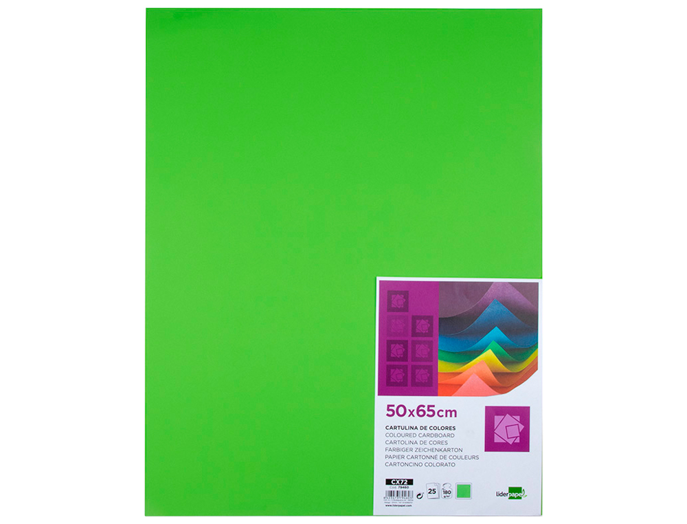 PAPIER CARTONNE LIDERPAPEL 50X65CM 180GR COLORIS VERT    PISTACHE PAQUET 25 FEUILLES