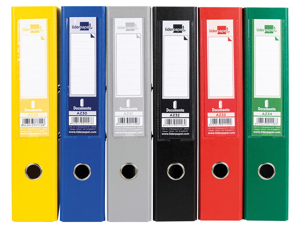 CLASSEUR LEVIER LIDERPAPEL DOCUMENTA A4+ CARTON REMBORDE DOS 75MM RADO METALLIQUE      COLORIS ASSORTIS CLASIC