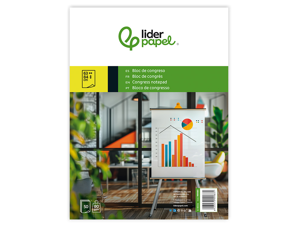 BLOC CONFRENCE LIDERPAPEL 63X84CM PAPIER UNI 80G/M2 CONVENTIONS RUNIONS 50F