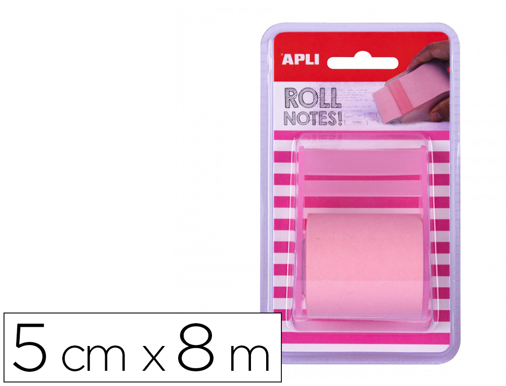 NOTES REPOSITIONNABLES APLI ROULEAU DISTRIBUTEUR 5CMX8M   COLORIS ROSE