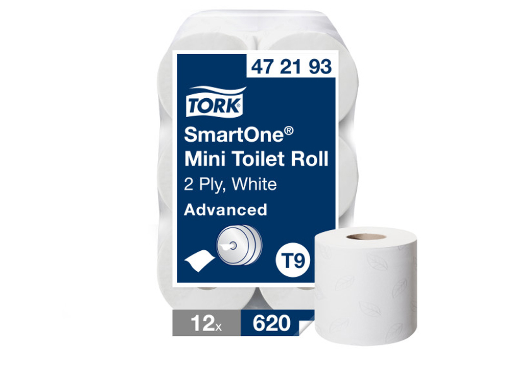 PAPIER TOILETTE TORK SMARTONE T9 MINI ADVANCED 2 PLIS BLANC ROULEAU 620 FEUILLES