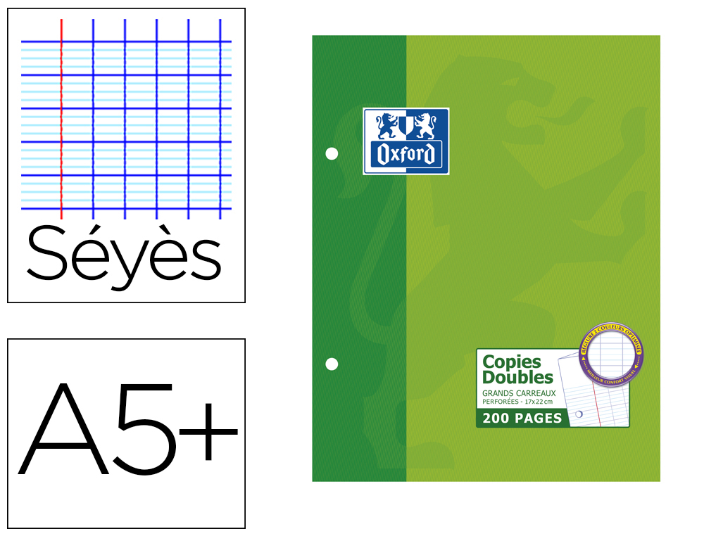 COPIE DOUBLE OXFORD A5+ 170X220MM 200P SYS PERFORES