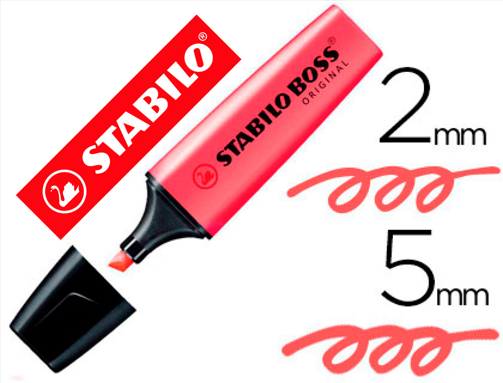 SURLIGNEUR STABILO BOSS TRAC 2/5MM POINTE BISEAUTE ENCRE UNIVERSELLE BASE EAU RSISTANTE LUMIRE COLORIS ROUGE