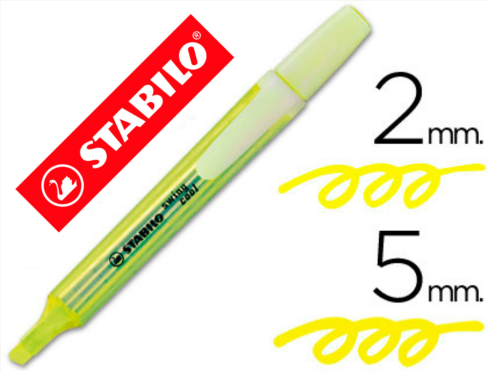 SURLIGNEUR STABILO SWING COOL MODLE DE POCHE AVEC AGRAFE TRAC 1/3MM ENCRE LIQUIDE PIGMENTE VISIBLE COLORIS JAUNE