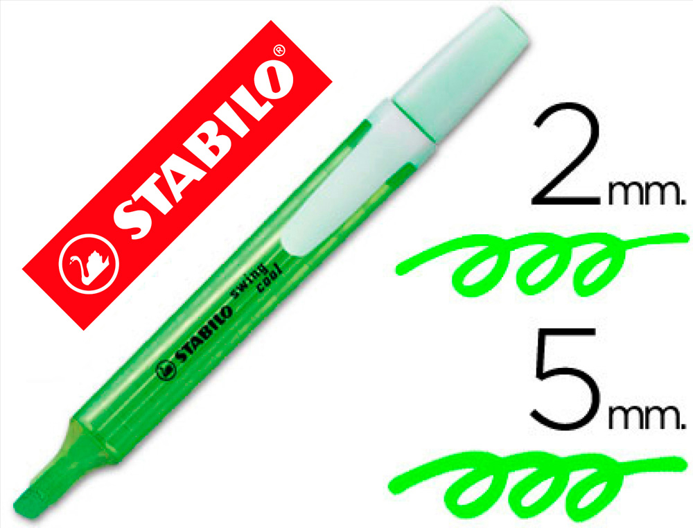 SURLIGNEUR STABILO SWING COOL MODLE DE POCHE AVEC AGRAFE TRAC 1/3MM ENCRE LIQUIDE PIGMENTE VISIBLE COLORIS VERT